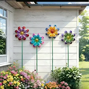 4pcs Outdoor Metal Colorful Floral Garden Stakes, Durable and Vibrant Garden Decorations, Yard Art, Patio Decor, Easy Installation