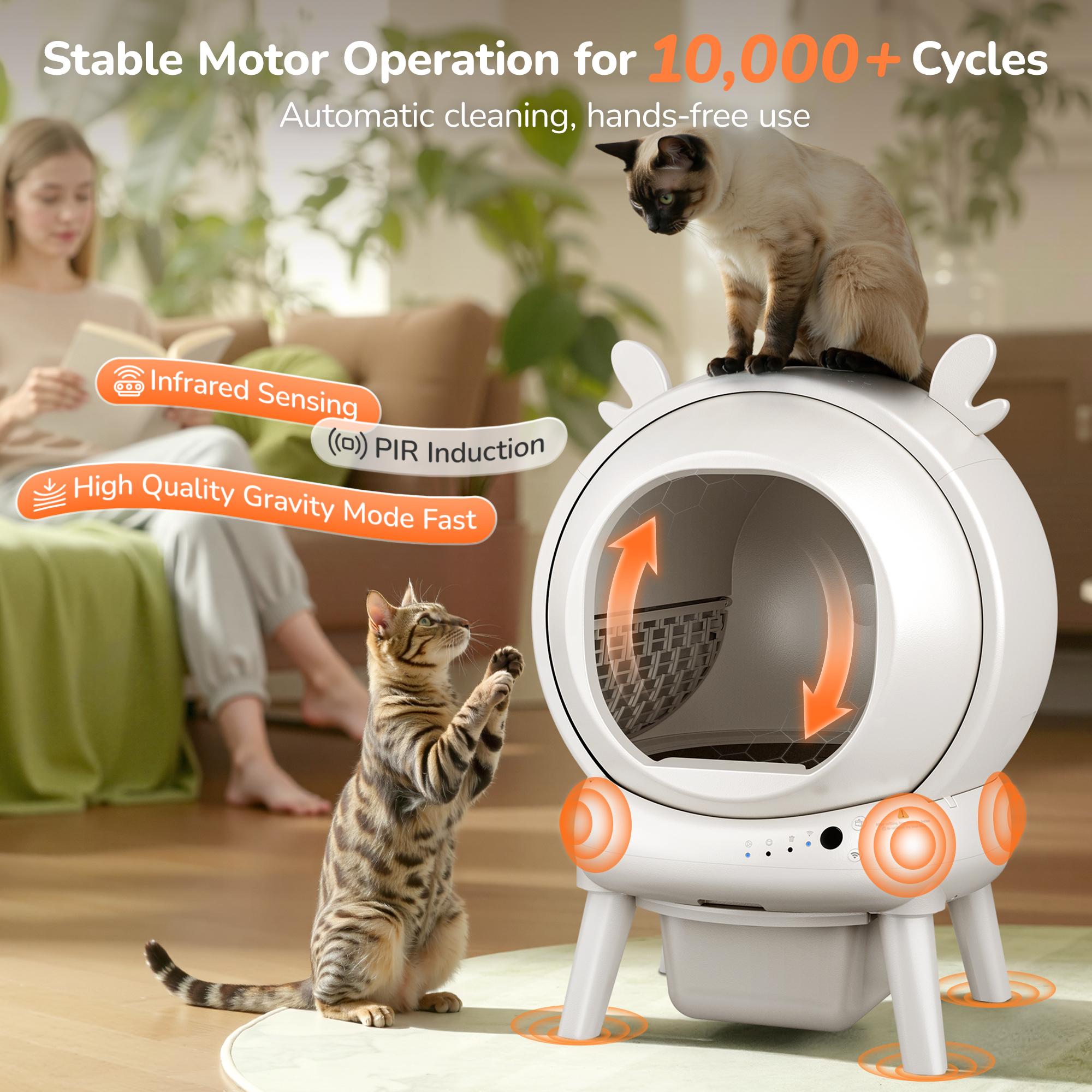 Furrykiddy Automatic Self Cleaning Litter Box, Cat Litter Box with APP Control, 65L Globe & Dual Safety Sensors, Robot Litter Box, 2 Roll Garbage Bags and Litter Mat, <35DB, for Multiple Cats