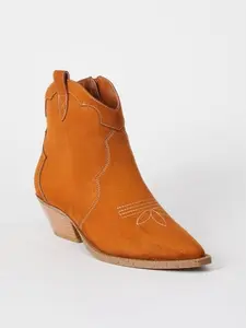 JUST FAB Women’s Western Ankle Boots Pointed Toe Cowboy Booties with Block Heel & Side Zipper