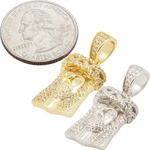 925 Sterling Silver 14k Gold Vermeil AAA Cubic Zirconia Jesus Piece Pendant