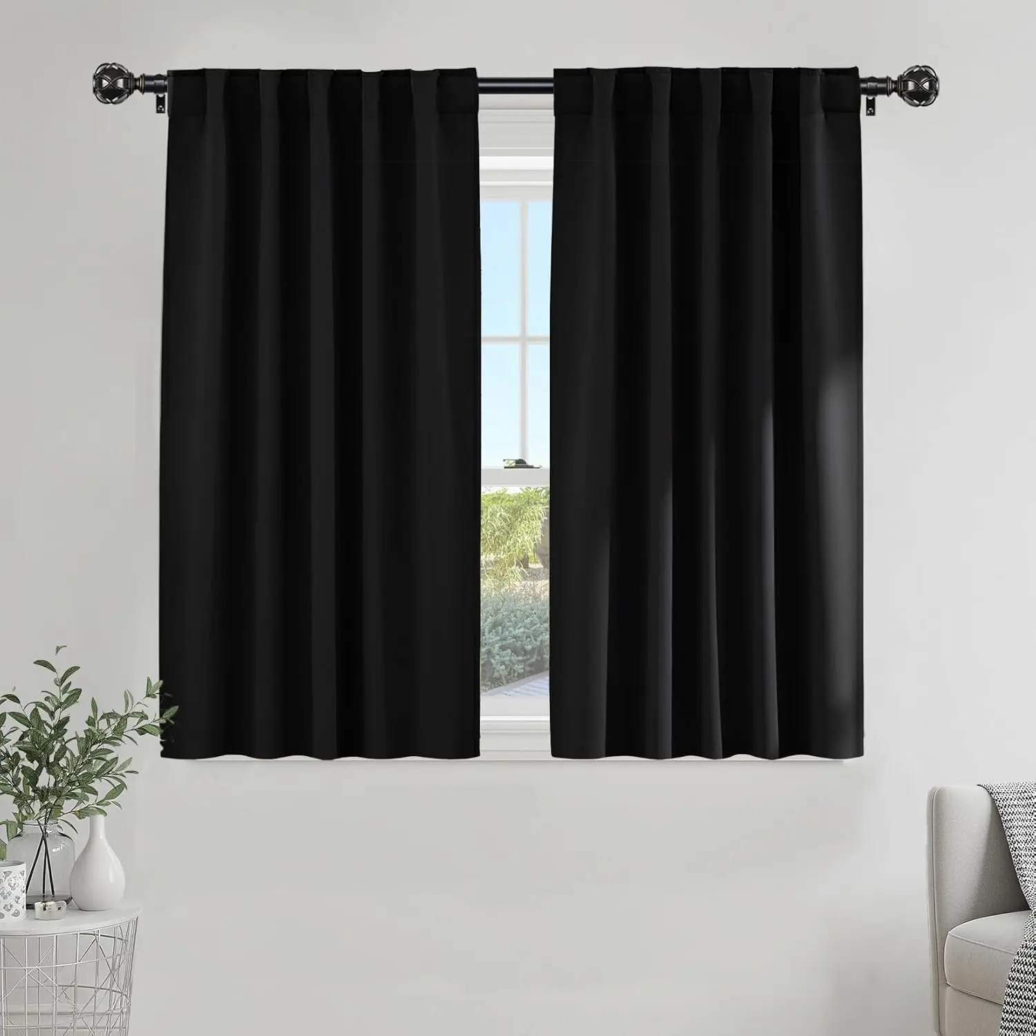 Blackout Window Curtains - 52x45-in Modern Solid Panels, 2 Panels, Dual Headers, Heavy-Duty Thermal Fabric, Block UV Rays, Privacy Focus, Sun Protection, Draft-Insulating, Noise-Reducing, Home Decoration