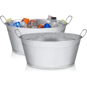 Large 6-Gallon Galvanized Tin Beverage Tub 20x14x10 inches Pack of 2