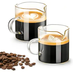 Espresso Cups Set of 2, 4 OZ Double Spouts Cups espresso measuring with handle Clear Glass Milk Coffee Accessories for Machine