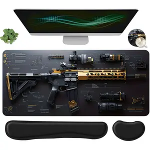4pcs Tactical Gun Gold Mechanical Design Mouse Pad + Keyboard Wrist Rest + Ergonomic Mouse Pad + Coaster Set, Office Accessories Set with Ergonomic Wrist Support, Computer Mat for Desktop Decoration, Suitable for Home Office Gaming，a good gift for friends