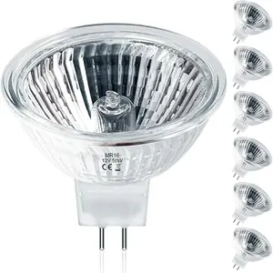 MR16 Halogen Bulbs 50W,6 Pack 12V 50W MR16 Light Halogen Bulbs 2 Pin GU5.3 Base Dimmable with Clear Glass Cover,High Output 2700K Warm White mr16 Light Bulb for Landscape Lights, Track Lights