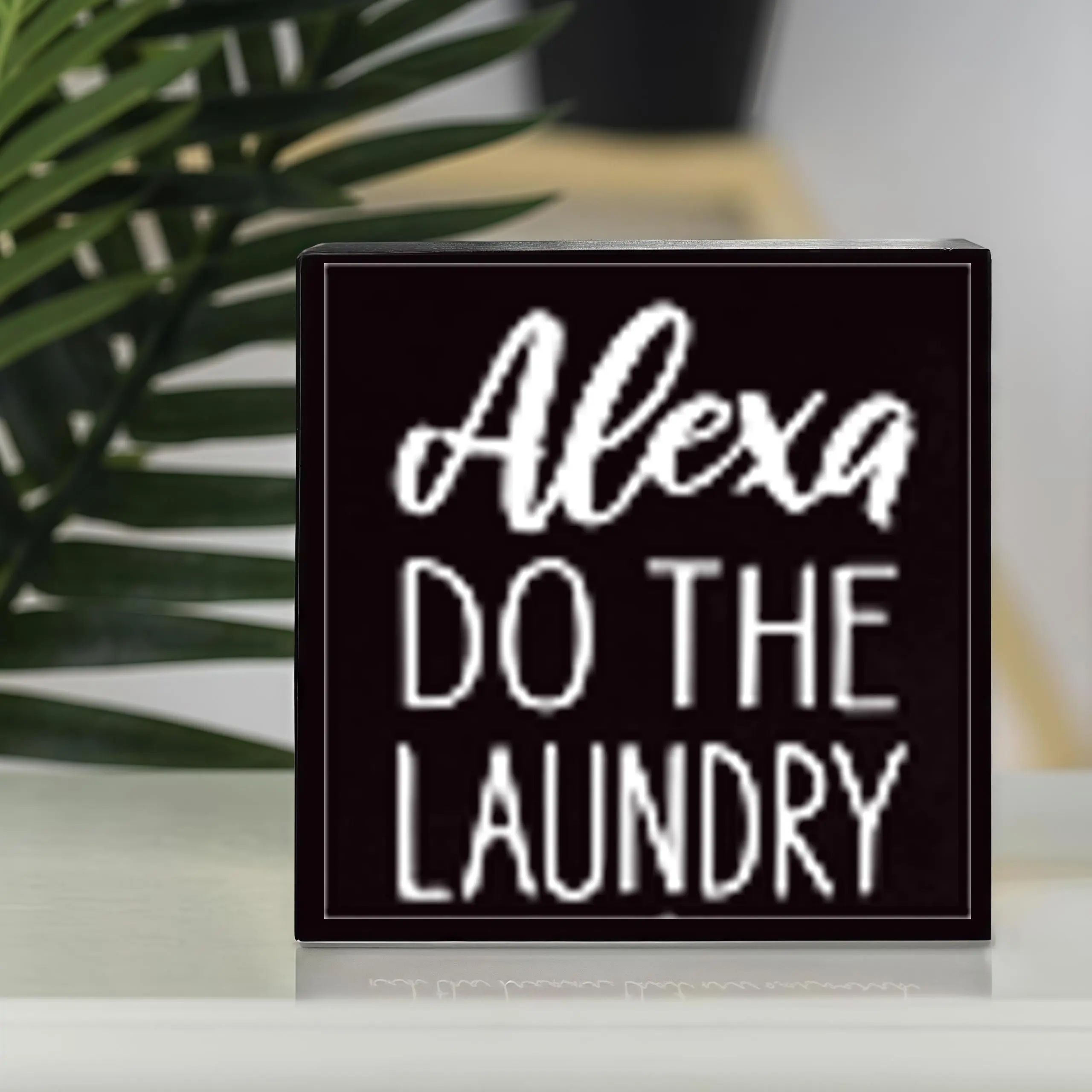 Alexa Do The Laundry Wooden Box Sign, Farmhouse Laundry Room Decor Block Sign, Housewarming & Christmas Gift For Family Home Laundry Area Decoration