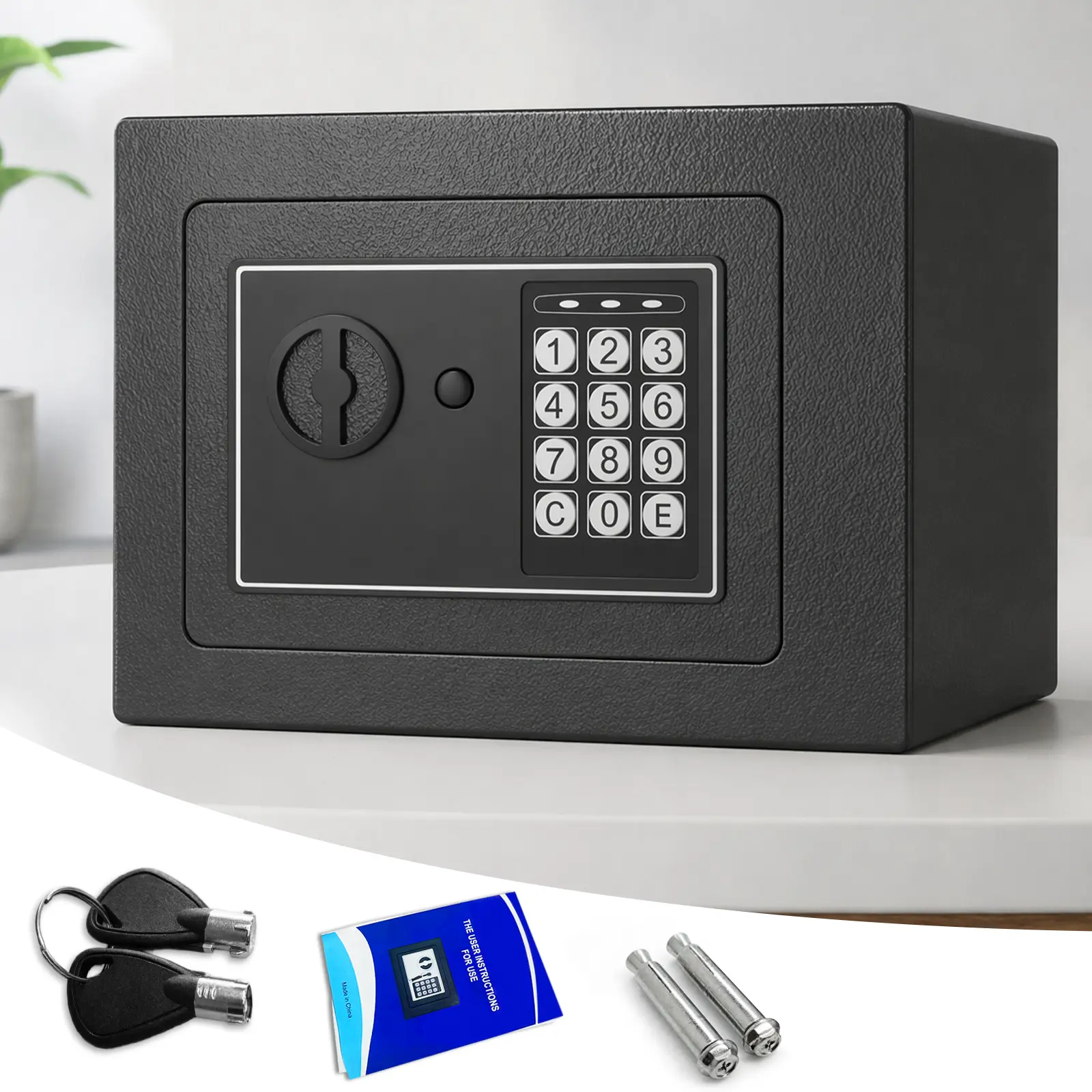 Digital Lock Safe - Home Safe Vault with Code & Key Dual-Lock Safety, Password Access, Anti-Theft Money Storage Case for Home, Office Use (Battery Not Included)