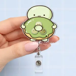 Matcha Donut Nurse Shaker Badge Reel – Cute Kawaii Acrylic ID Holder – CNA RN Gift – Green Aesthetic Badge