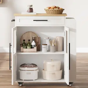 Rolling Kitchen Island Cart With Storage Multi Functional Wood Kitchen Island Table Mobile Coffee Bar Station Buffet Sideboard Cabinet With Glass Doors Spice Rack Towel Bar Storage Organizer Trolley For Dining Room Entryway White