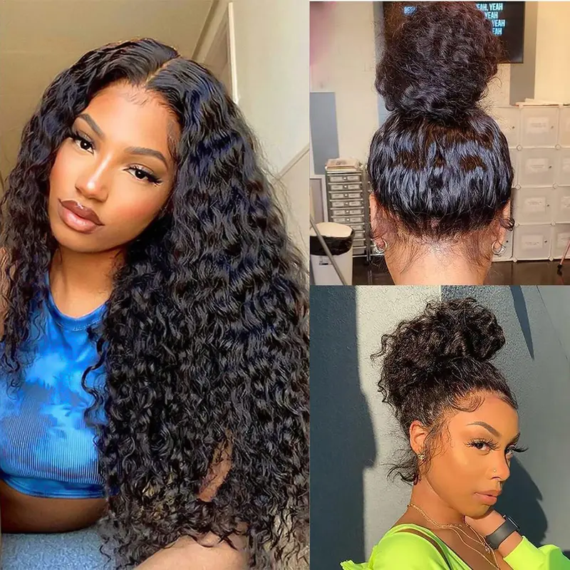 Subella 360 Lace Front Human Hair Wig With Super Natural Hairline, Water Wave Wig With Hidden Strap Invisi Drawstring Snug Fit, 220% Density Pre Bleached Knots Pre Plucked HD Lace Wig, Natural Hairline or 4C Curly Edges Hairline Option