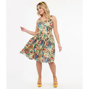 Dolly & Dotty 1950s Comic Book Print Amanda Swing Dress Sleeveless Casual