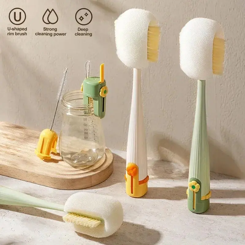 5-in-1 Multifunctional Cup Cleaning Brush, Deep Clean Sponge Bottle Scrubber for Stanley Tumbler & Thermos, Detachable Straw Brush & U-Shaped Lip Cleaner, Baby Milk Bottle Washer