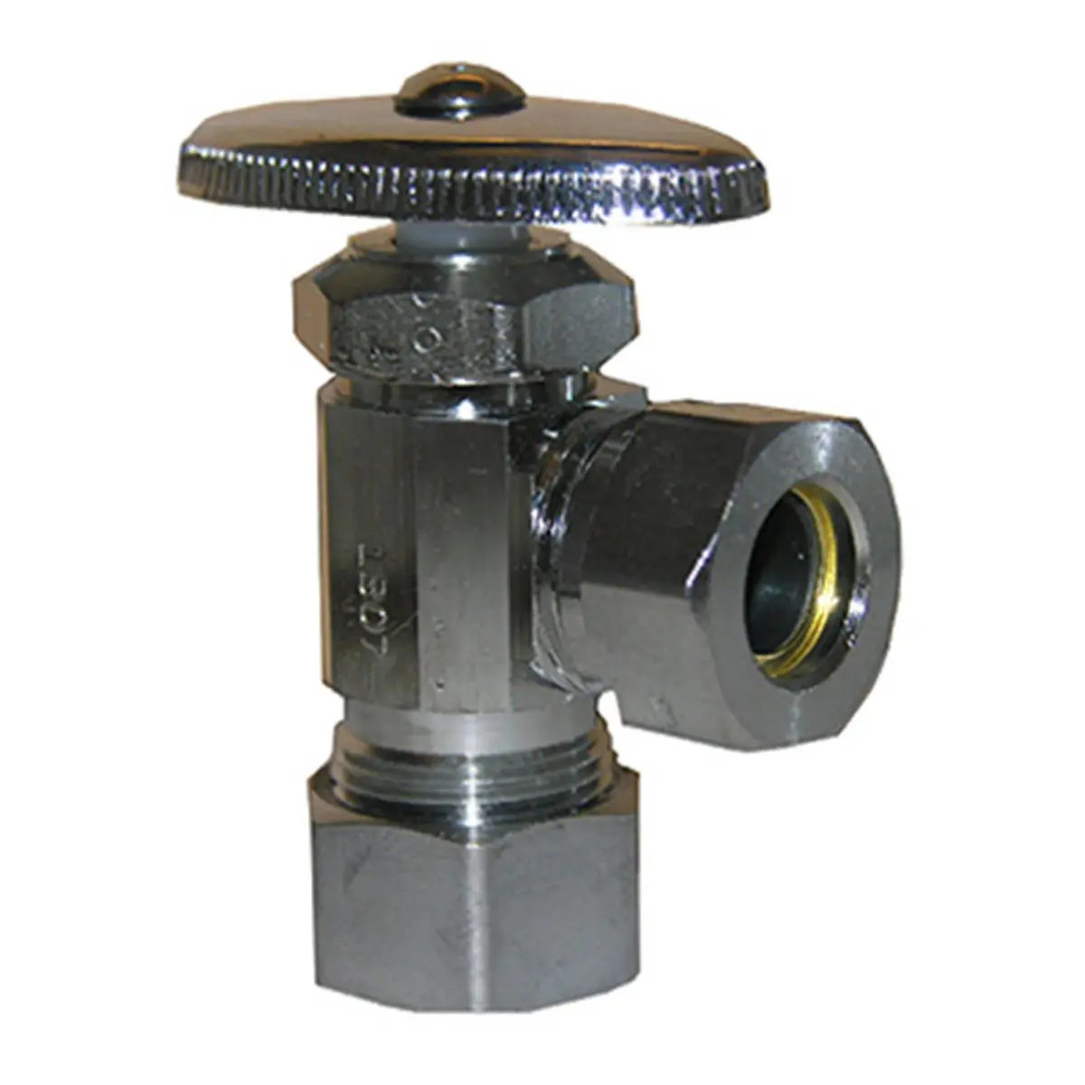 Larsen Supply Angle Valve, Polished Chrome, 0.63" Compression Inlet x 0.5" Slip Joint Outlet, Lead-Free, California & Vermont Compliant for Boating & Marine, Carded, California Compliant, Boat Plumbing, 0.63 O.d. Compression Inlet