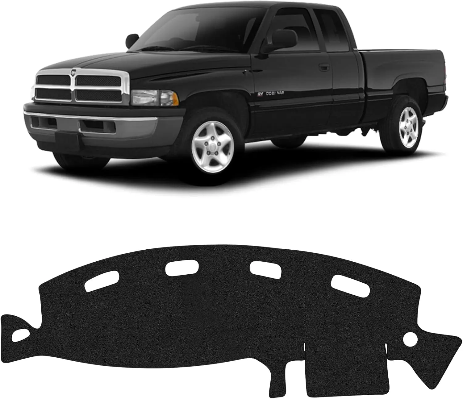 KUST Polyester Dashboard Cover Mat for Dodge Ram 1500/2500/3500 (1998-2008) Left-Hand Drive Truck Accessories, Silicone Backing Anti-Slip, UV Protection, Reduces Windshield Glare, Foldable, Easy to Install/Store, Black, Sunshade