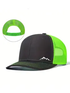 Summer Mountain Print Baseball Cap, Trendy Hip Hop Flat Brim Hat, Adjustable Size, Unisex Mesh Breathable Snapback, Outdoor Casual Sports Wear, Outdoor Hiking Hat, Trucker Style Hat