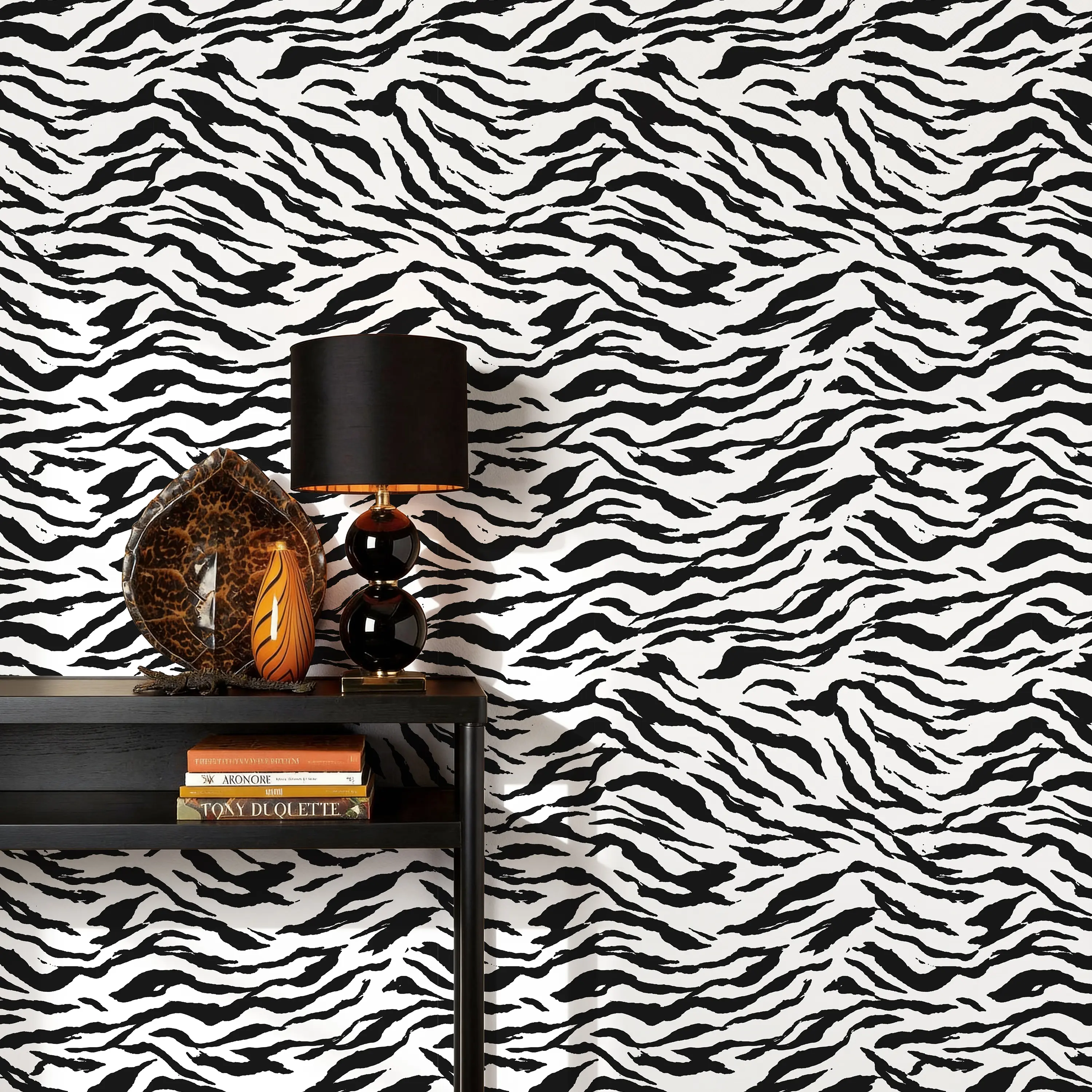 Black and White Zebra Peel and Stick Wallpaper, Removable Self Adhesive Animal Print Wallpaper for Accent Wall Bedroom Living Room Decor