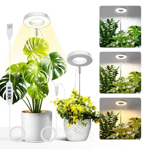 Plant Grow Light LED Growing Light for Indoor Plants 2-Head Adjustable Height Growing Lamp with Timer 10 Dimmable Brightness Levels Low Safe Voltage Perfect for Small Plants Full Spectrum USB Cord