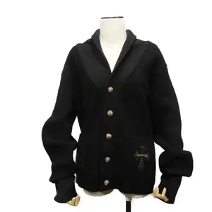 Pre-owned Chrome Hearts Cashmere Small Leather Goods Leather Cross Patch Knit Cardigan