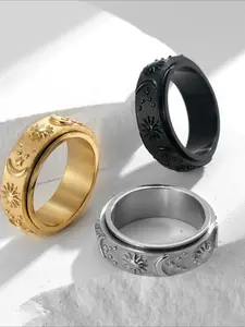 Fashionable, versatile, unique, simple and hot-selling star, moon, sun ring ring rotating and decompression ring stainless steel men's women's ring accessories Statement Ring