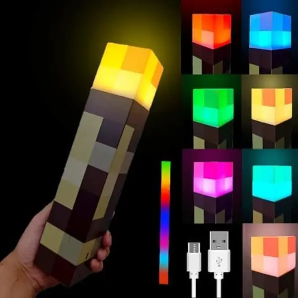 Pixel Torch Night Light, USB Rechargeable LED Lamp, Warm Ambient Light Home Decor, Wall Mounted Bedside Lamp for Bedroom, Living Room & Office
