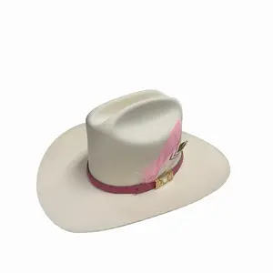 Johnson 1000x Sombrero with Pink Feather and Gold Buckle Detail for Stylish Outfits