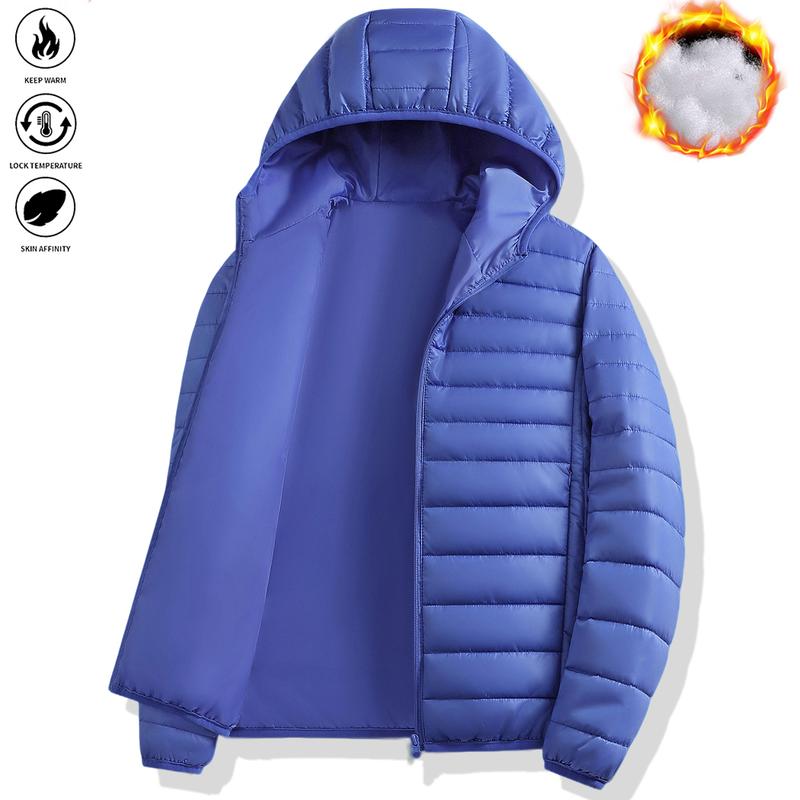 Men's Ultra-Lightweight Puffer Hooded Jacket – Fashionable Quilted Coat with Multiple Pockets, Ideal for Cold Weather – Perfect for Outdoor Activities and Everyday Wear casual woven fabric a goose
