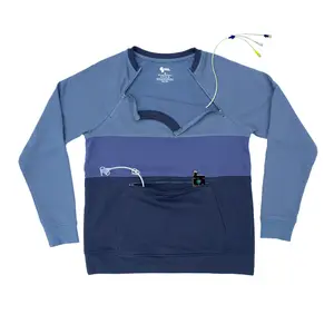 Denim Colorblock Triple Zip Crewneck Sweatshirt