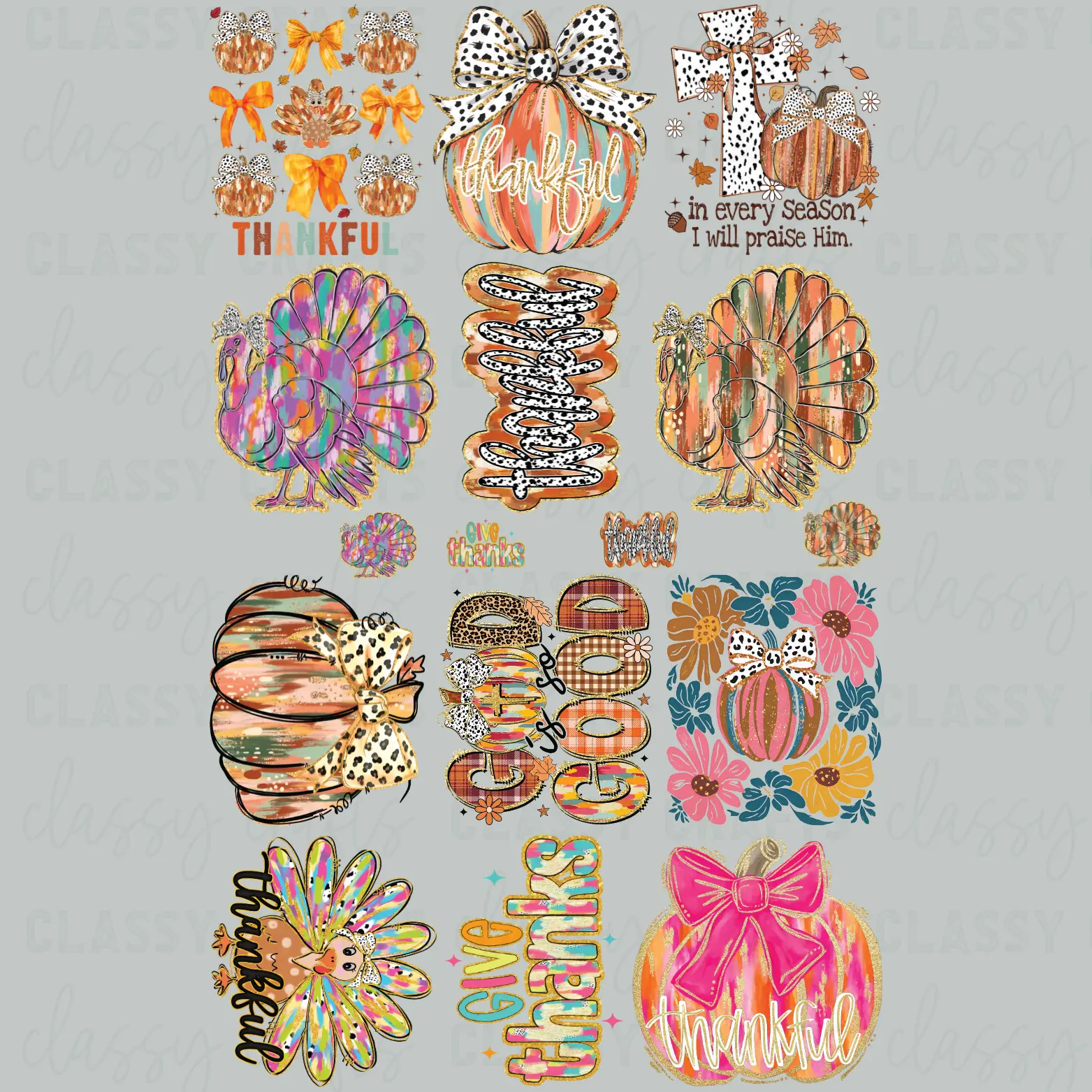 Color Thanksgiving Premade 30x48 DTF Gang Sheet