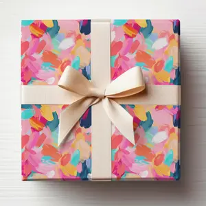 Paint Stroke Wrapping Paper Roll Pink Abstract Paint Dabs Wrapping Paper Glossy Pink Fine Art Acrylic Painted GiftWrap Roll