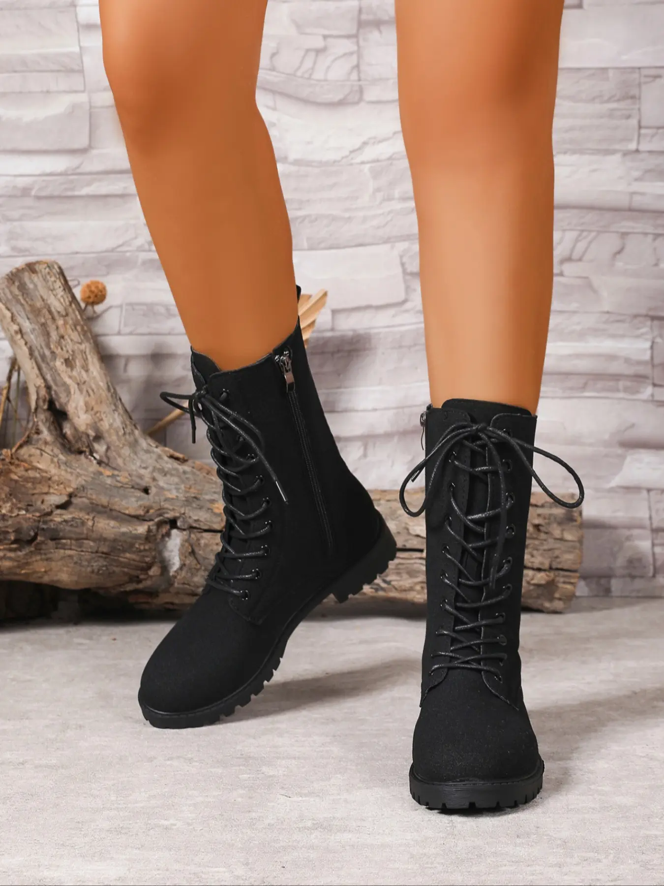 Women's mid-calf PU Leather boots pair perfectly with skirts. The new mid-calf shoes are suitable for women, featuring side zippers and adjustable straps around the calf. They are ideal for street fashion, daily commuting, and casual wear. Round Toe Boots