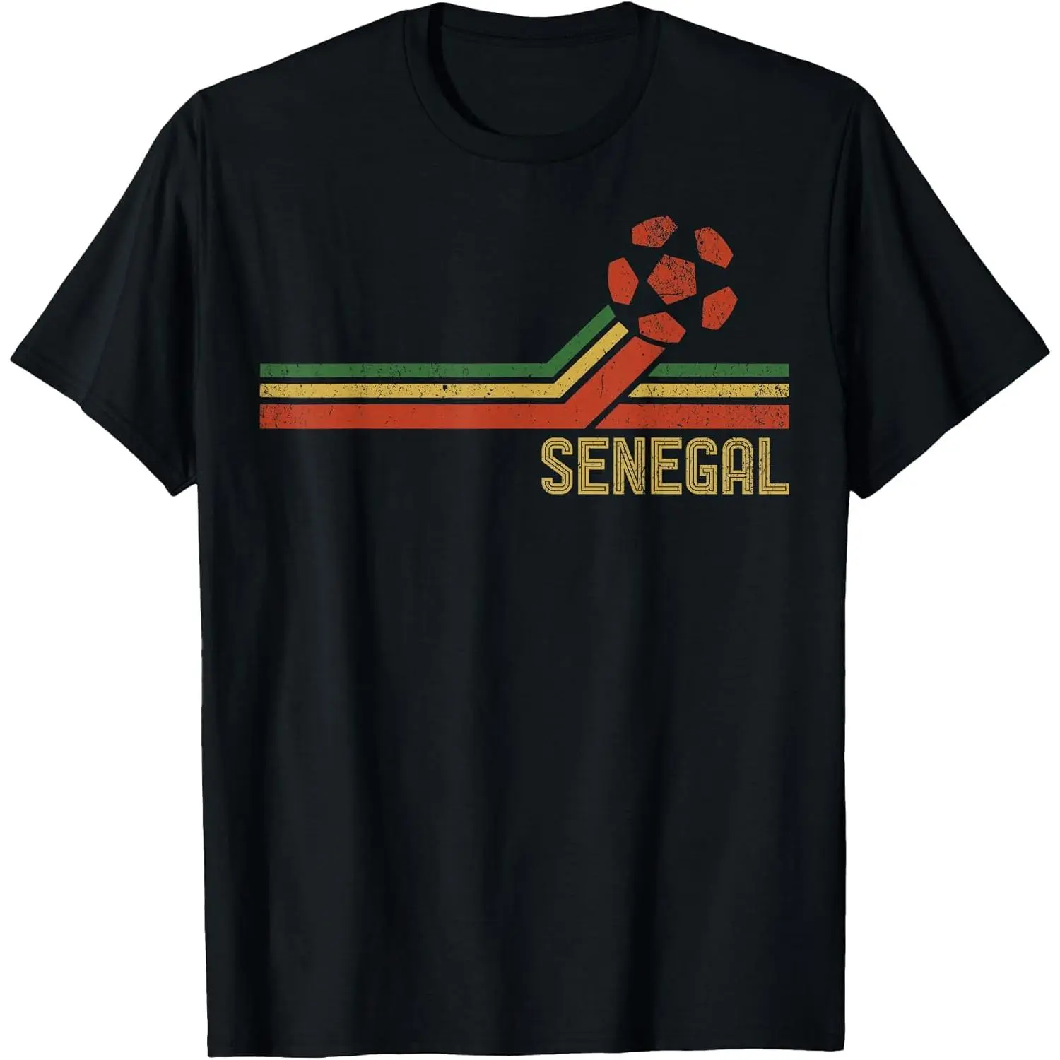 Women's 100% Cotton Short-Sleeve Crew Neck Senegal Soccer Flag Graphic T-Shirt - Everyday, Whimsical Vintage Print, Distressed Retro, Large Plus Size Casual Streetwear Top