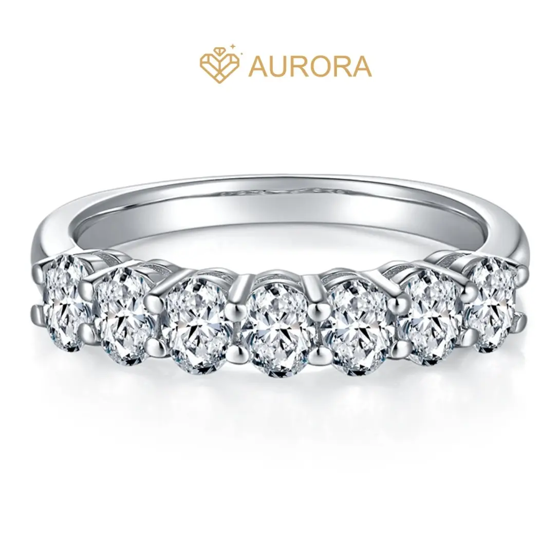 #95 Classic Oval VVS1 Grade Moissanite Enhancer Band, 925 Sterling Silver Stackable Artificial Gemstone Ring