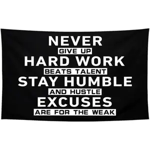 Tapestry  Never Give Up Flag Discipline Flag 3x5 Ft Motivational Flags for Room Guys Home Gym Funny Inspirational Flags for College Dorm Office Bedroom Meme Flag Man Cave Wall Art Decor Banner Gifts Black Ornaments