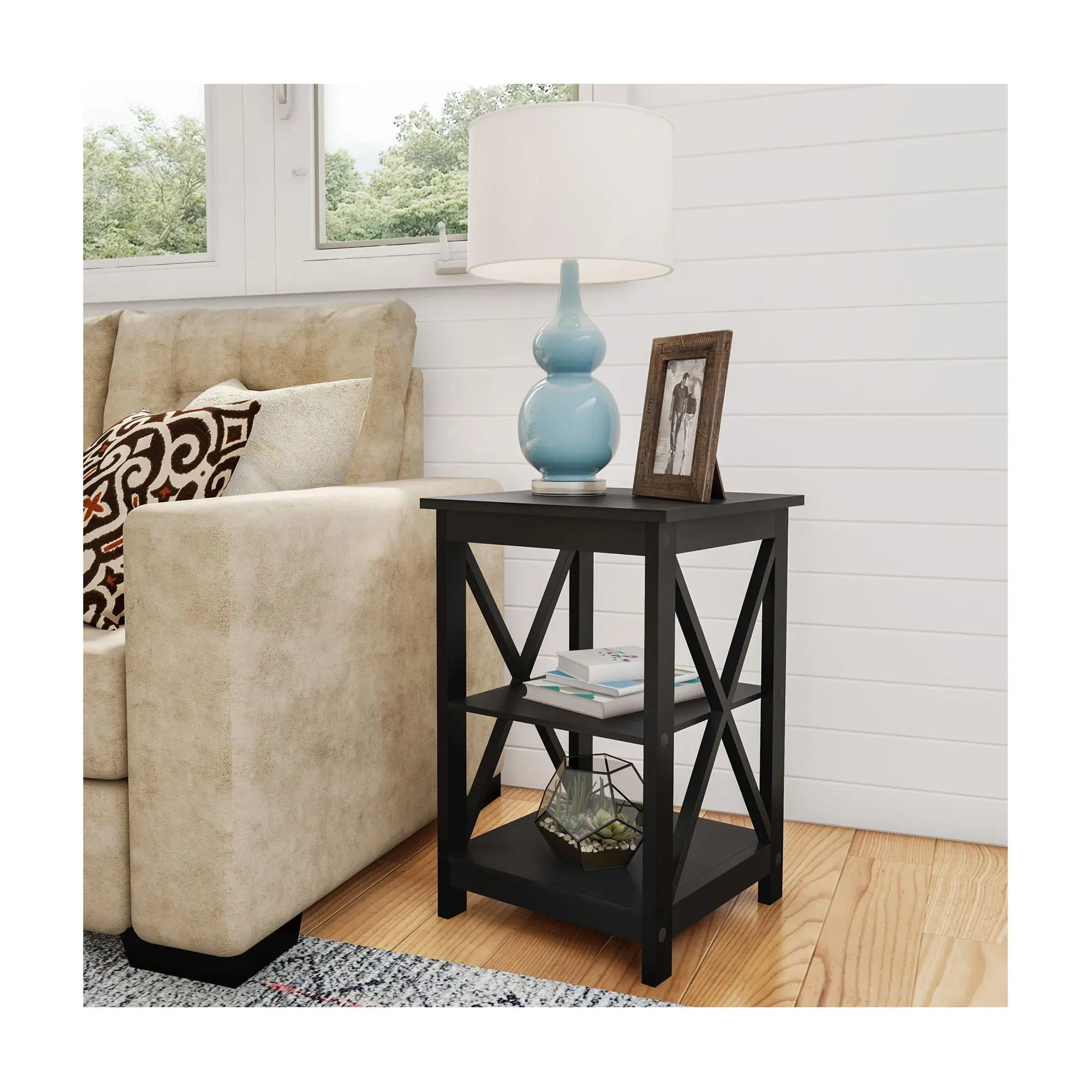Lavish Home Wooden End Table Modern Style withX-Shape Design