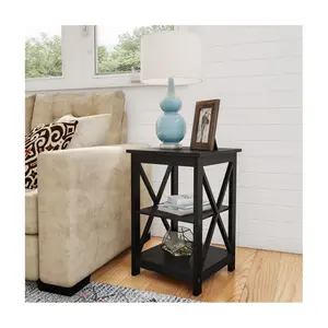 Lavish Home Wooden End Table Modern Style withX-Shape Design