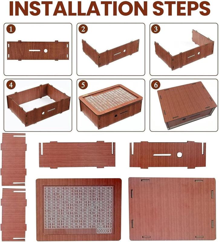 Money Saving Box,Wooden Money Box,Savings Box,with Money Target and Numbers with Counter Crafts Portable Storage Case Money Saving Box for Adults Child (10000 Dollar)