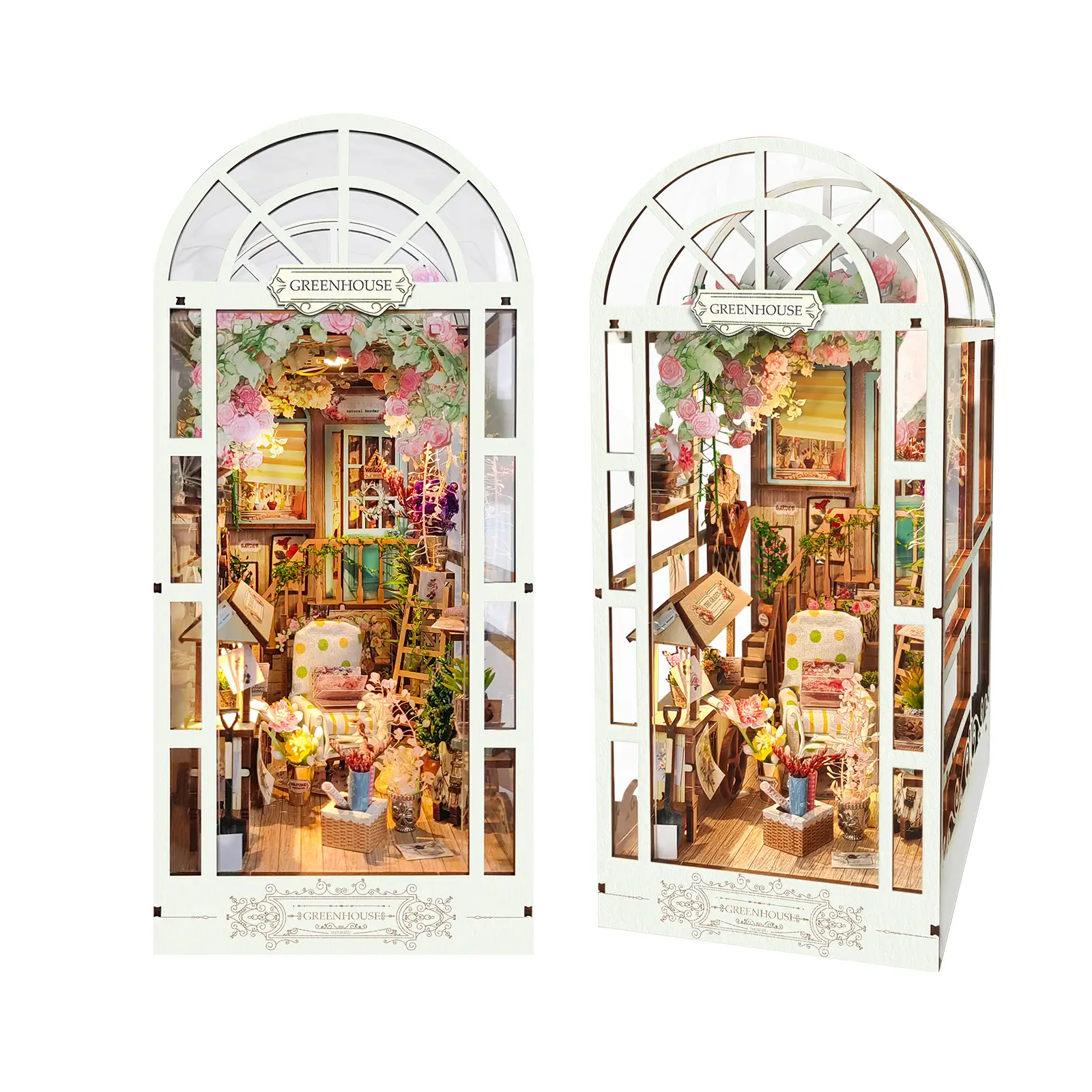 DIY Book Nook Kit with Dust Cover, DIY Dollhouse Booknook Bookshelf Insert Decor Alley, Bookends Model Build-Creativity Kit with LED Ligh Decoration f