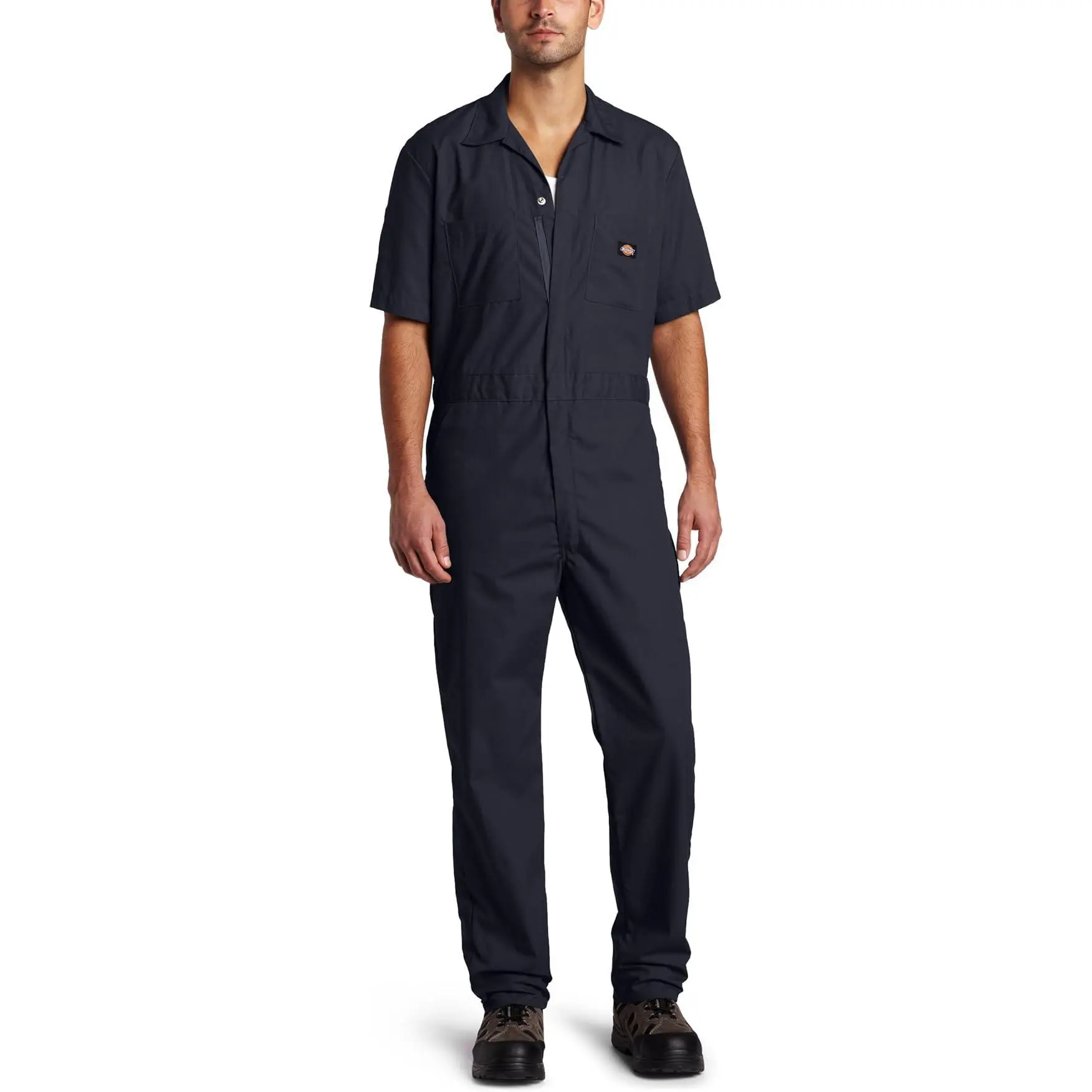 Dickies Men's Short-Sleeve Coverall, Generous Fit Solid Poplin Polyester Blend Work Uniform with an Elastic Waist and Snap Pockets, Uniforms