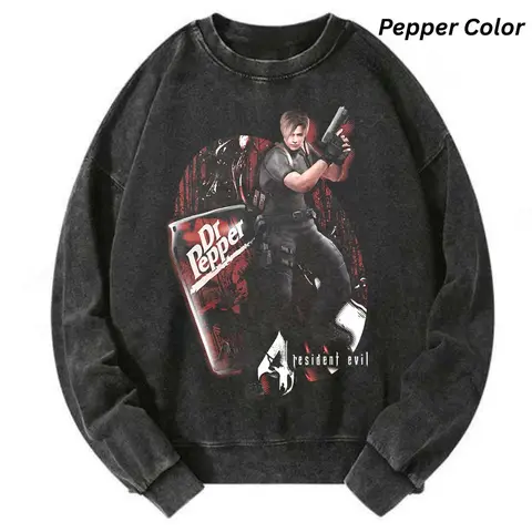 The Dr. Pepper Resident Evil Sweatshirt, Leon Kennedy Sweatshirt, Video Game Character Shirt, Action Game Sweatshirt, For Men And Women Size S-3XL, Gift for Men, Gift for Women, Crew Neck T-shirt, Trending T-shirt
