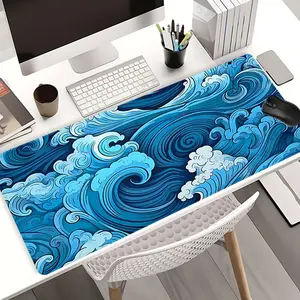 Extra Large Japanese Wave Art Mouse Pad Blue Ocean Gaming Desk Pad Office Desk Accessories 35x16 Inch Computer Keyboard Mousepad with Non-Slip Rubber Base Durable Stitched Edge Perfect Gift for Christmas and New Year