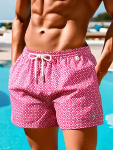 Men's Casual Beach Shorts for Summer, Fitted Woven Fabric, Moderate Thickness, Stylish Summer Swimwear, Non-Printed Design, Swimming Shorts