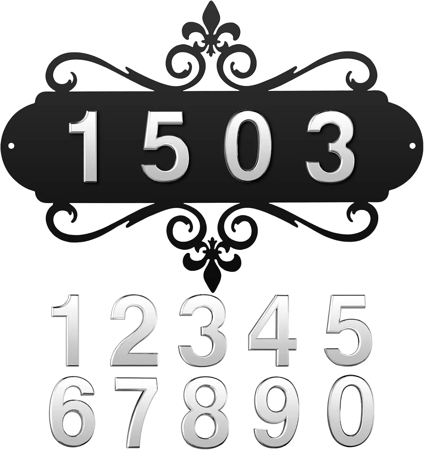 House Address Plaques Metal Address Sign Outside House Number Mailbox Number Sign for House  Hotel Office Garden Decorative Wall Plaque(13.8 inch,Delicate Style)
