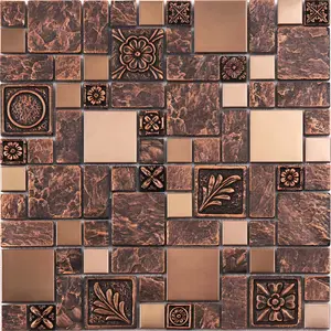 Antique Style Fireplace Tile Stainless Steel Metal Wall Tiles Metallic-Finished Fossils Mosaic Kitchen Backsplash