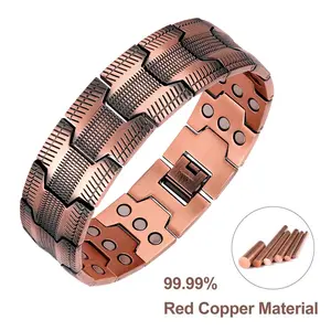 Men's copper bracelet, 3X super magnetic bracelet, 99.99% pure copper, with 3500 Gauss neodymium magnet, adjustable, equipped with size tool, low allergy, durable design, pure copper magnetic bracelet with adjustable folding buckle, jewelry gift