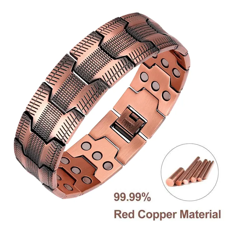 Men's copper bracelet, 3X super magnetic bracelet, 99.99% pure copper, with 3500 Gauss neodymium magnet, adjustable, equipped with size tool, low allergy, durable design, pure copper magnetic bracelet with adjustable folding buckle, jewelry gift summerwin