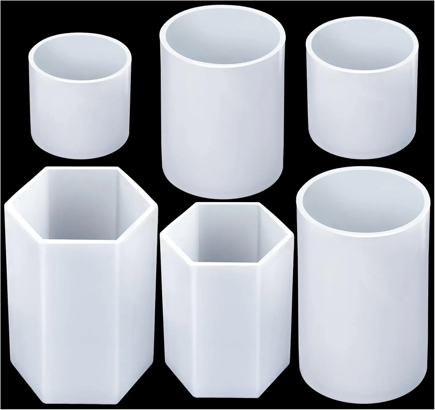 6 Pcs Complete Silicone Epoxy Resin Molds Set - Cylindrical & Hexagonal Shapes, 2.1*2.1 Inches to 3.1*4.1 Inches, for DIY Soap Making, Candle Making, Desktop Storage Solutions (Home Improvement Supplies), Effortless Casting