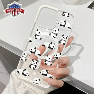 Magnetic Phone Case for iPhone 15 Plus 16 Pro Max 14 13 12 11 X XS XR A screen full of cute little pandas  Pattern TPU Shockproof Anti-Scratch Stylish Smartphone Cover
