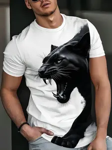 Men's Summer Sports Short Sleeve T-Shirt, Quick-Dry Breathable Round Neck, Loose Fit, Leopard Print, Casual Fashion, Multiple Colors Available