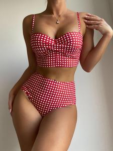 Women's Plaid Print Bikini Set, Casual Push Up Bikini Top & High Waist Bikini Bottom Set, Summer Outfits 2024, Ladies Summer Beach Holiday Swimsuit Sets