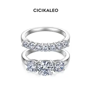 CICIKALEO Moissanite Rings for Women 1CT Trilogy Wedding Set D VVS1 3 Stones Stackable Band 18K Gold Plated Lab-Created Hypoallergenic Engagement Promise Anniversary Gift Fine Formerly CICI GEMS R2